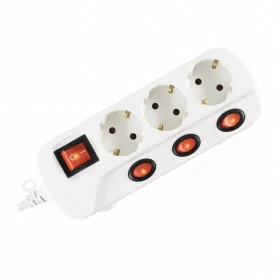   3-as hálózati földelt elosztó, 4 kapcsolóval, 3 m, gyerekvédelem, 3x1,5mm², IP20, 16A, 3500W, fehér, HOME NVK 03K-3/WH/1,5