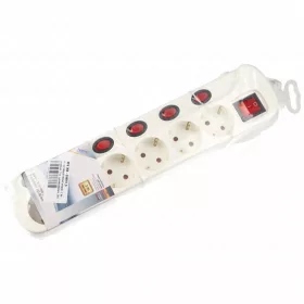   6-os hálózati földelt elosztó, 7 kapcsolóval, 3 m, gyerekvédelem, 3x1,5mm², IP20, 16A, 3500W, fehér, HOME NVK 06K-3/WH/1,5