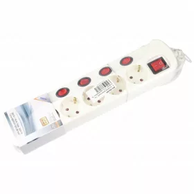   6-os hálózati földelt elosztó, 7 kapcsolóval, 1,5 m, gyerekvédelem, 3x1mm², IP20, 16A, 3500W, fehér, HOME NVK 06K/WH