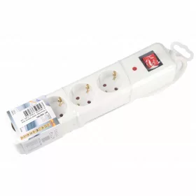   Túlfeszültség védett hálózati elosztó, kapcsolós, 4 aljzat, 4,5kA, 16A, IP20, 3500W-ig, 1,5 m, HOME NVT 04K/WH