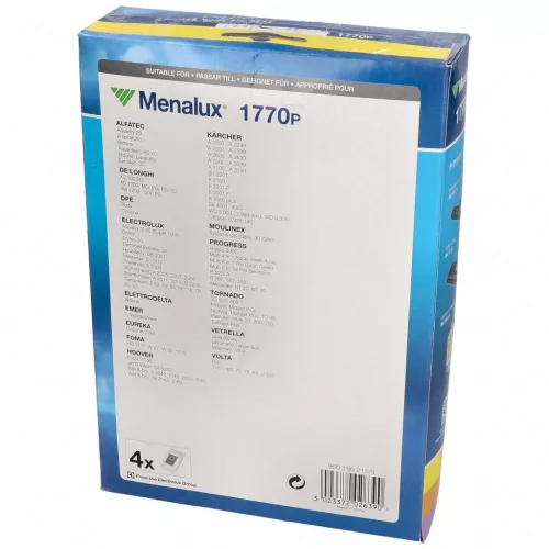3023372026390Porzsák, papír MENALUX 1770P /S32/  4db-os (univerzális) ELECTROLUX/PROGRESS/MULTIVAC/TORNADO/MOULINEX/DELONGHI porszívó