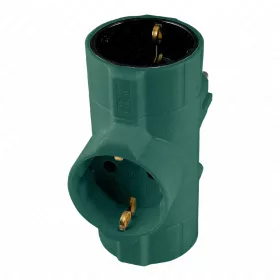   T-alakú hálózati földelt elosztó, gyerekvédelem, IP20, 16A, 3680W, zöld, HOME  TPF-26/GR
