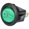 6A/250V AC, 23x21 mm Billenőkapcsoló, zöld, számos, kicsi, kerek (univerzális)