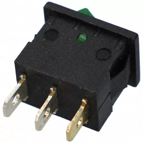 15A/12V DC, 21x15 / 19x13 mm Billenőkapcsoló, zöld, számos, kicsi, szögletes