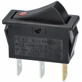   7,5A/250V AC Billenőkapcsoló, fekete, piros fénnyel, keskeny