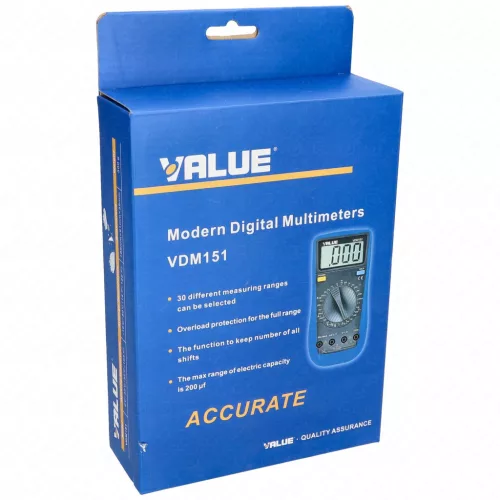 Digitális kézi mérőműszer hőmérsklet méréssel (multiméter) VDM-151 VALUE