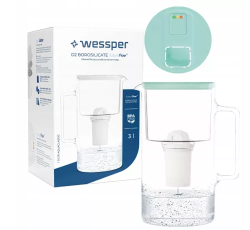 Wessper D2 FutureFlow AquaClassic 3,3 l üvegkancsó +ajándék vízszűrő (menta)