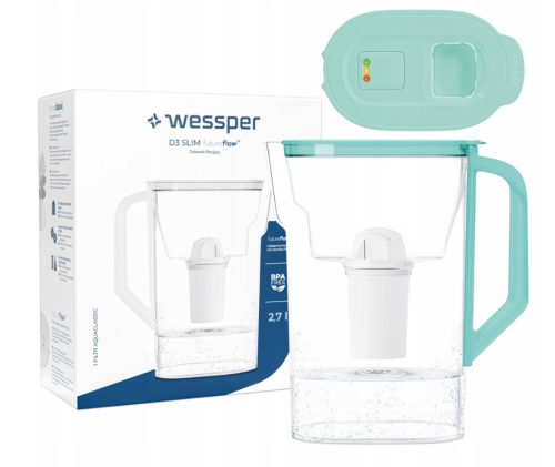 Wessper D3 Slim FutureFlow AquaClassic vízszűrő kancsó + 1x Wessper Filter (MENTA)