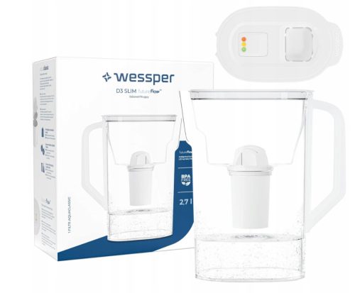 Wessper D3 Slim FutureFlow AquaClassic vízszűrő kancsó + 1x Wessper Filter (FEHÉR)