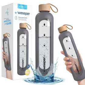 Wessper ActiveMax Crystalline Motivációs Üvegpalack 1L, Szürke (WES051)