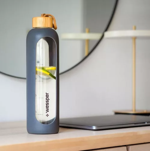 Wessper ActiveMax Crystalline Motivációs Üvegpalack 1L, Szürke (WES051)