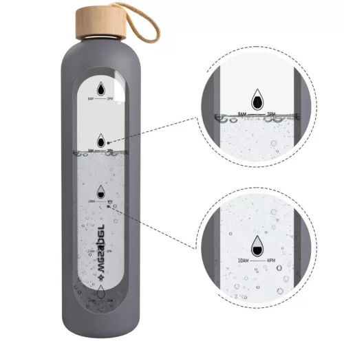 Wessper ActiveMax Crystalline Motivációs Üvegpalack 1L, Szürke (WES051)