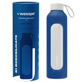 Wessper Activemax Crystalline B1 Borosilicate motivációs üvegpalack, 1 literes, sötétkék (WES260-NB)