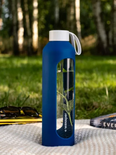 Wessper Activemax Crystalline B1 Borosilicate motivációs üvegpalack, 1 literes, sötétkék (WES260-NB)