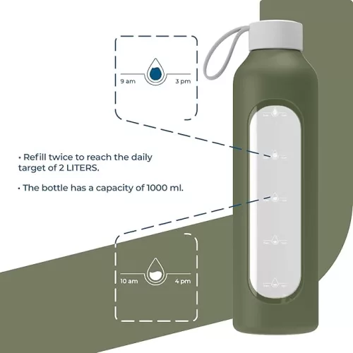 Wessper Activemax Crystalline motivációs üvegpalack, 1 literes, olíva zöld (WES260-OL)