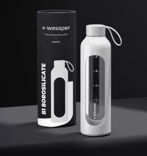 Wessper B1 BOROSILICATE Motivációs üvegpalack 1 literes, fehér (B1 BOROSILICATE)