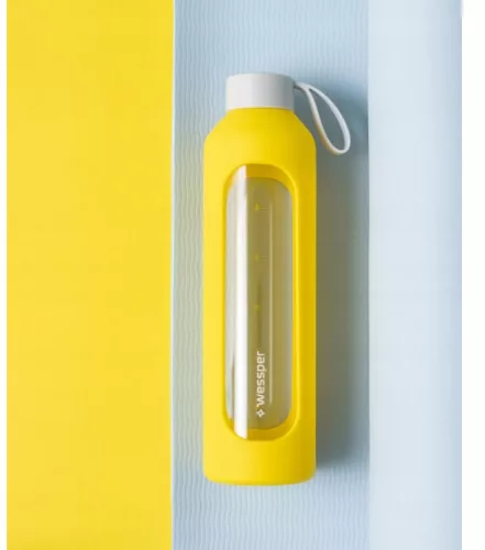 Wessper B1 BOROSILICATE motivációs üvegpalack, 1L, sárga (WES260-YL)