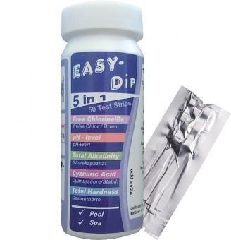 Easy-Dip 5 az 1-ben TSL700 tesztcsíkok pH, klór, bróm, lúgosság, teljes keménység, cianursav