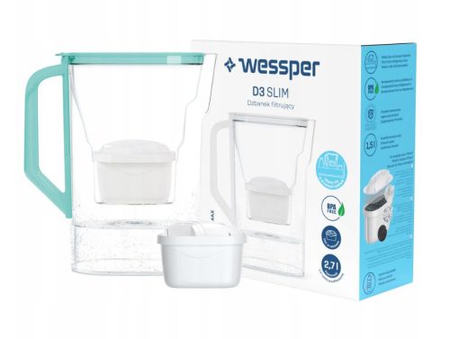 Wessper D3 Slim Aquamax 2,7 literes vízszűrő kancsó (zöld)